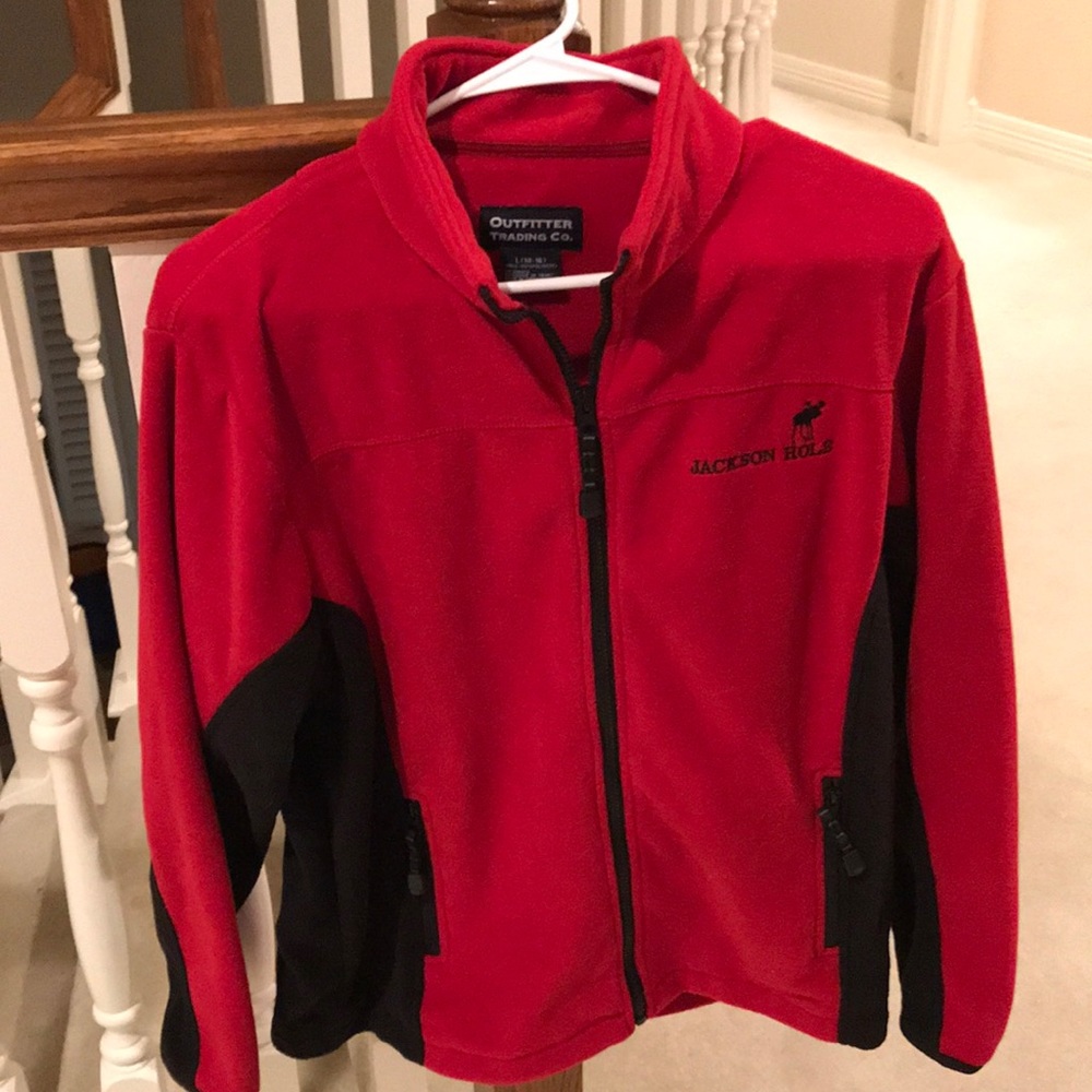 Red and black fleece zip-up jacket